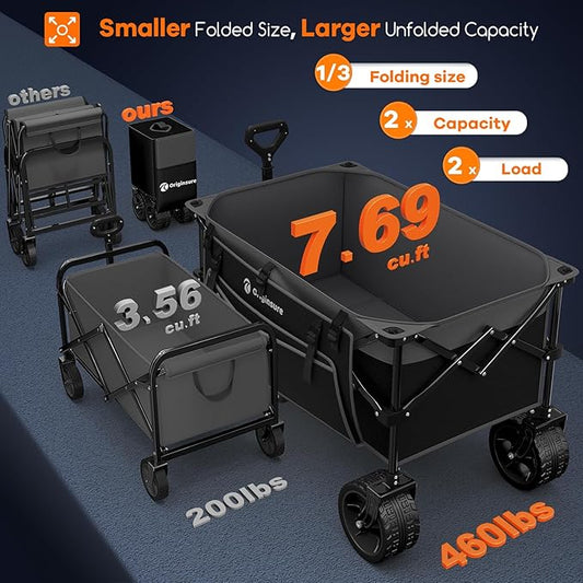 220L Collapsible Wagon Cart Foldable, 460lbs Load Capacity Heavy Duty Folding - Image 2