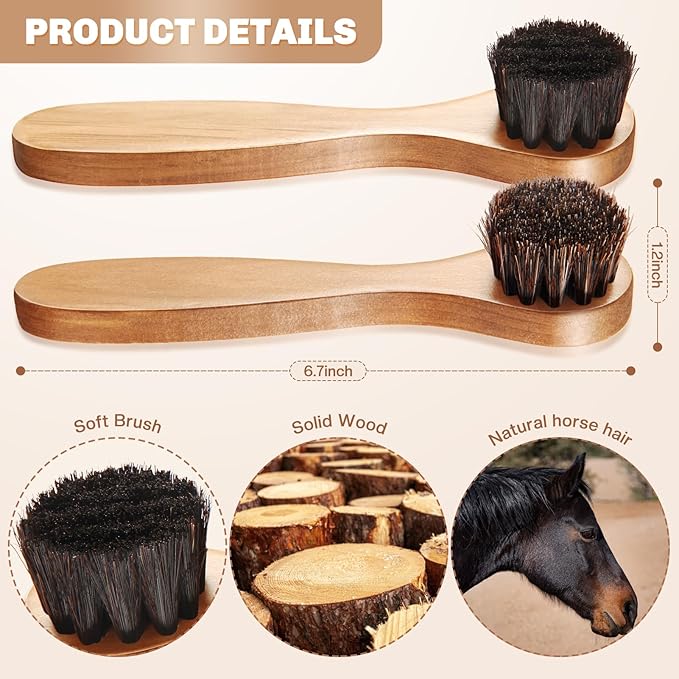 2 Pcs Horsehair Shine Shoes Brush Kit Polish Dauber Applicators Cleaning - Image 2