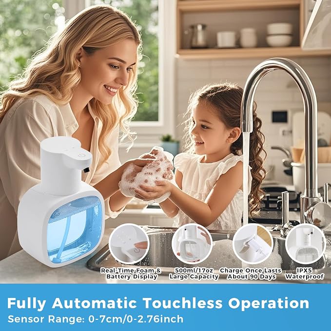 Automatic Foaming Soap Dispenser, 17oz/500ml Touchless Rechargeable - Image 3