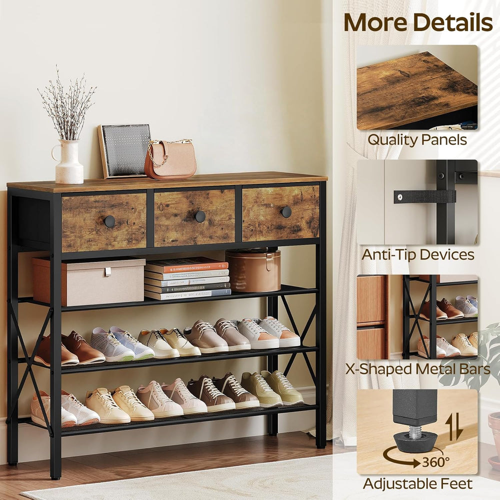 YATINEY 4-Tier Shoe Rack with 3 Drawers, Metal Shoe Organizer for 15 Pairs wi...