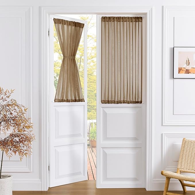 Tollpiz Small Sheer Door Curtain Closet Linen Textured Curtain Sheers Doorway by Tollpiz