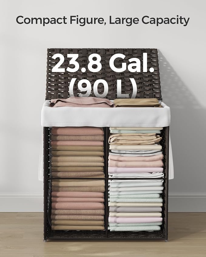 SONGMICS Laundry Hamper with Lid, 23.8 Gallon Synthetic Rattan Clothes Laundry - Image 5