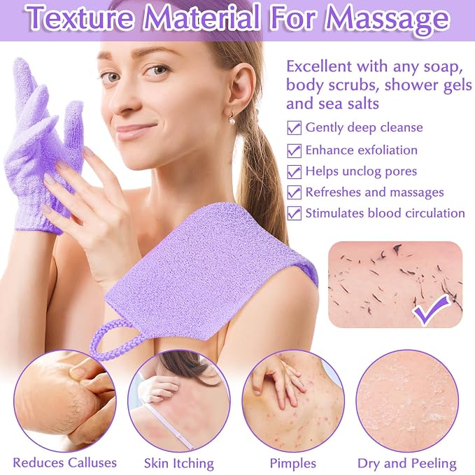 Anezus Exfoliating Back Scrubber Bath Gloves Set, Exfoliating Shower Towel - Image 6