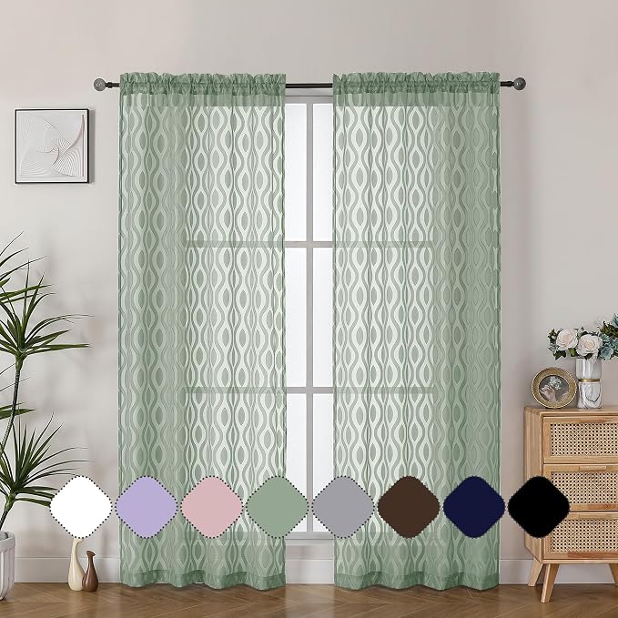 Aiyufeng Green Sheer Curtains 72 Inches Long 2 Panels Set, Lightweight Clip by Aiyufeng