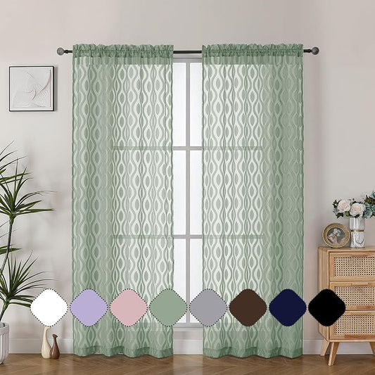 Aiyufeng Green Sheer Curtains 72 Inches Long 2 Panels Set, Lightweight Clip by Aiyufeng
