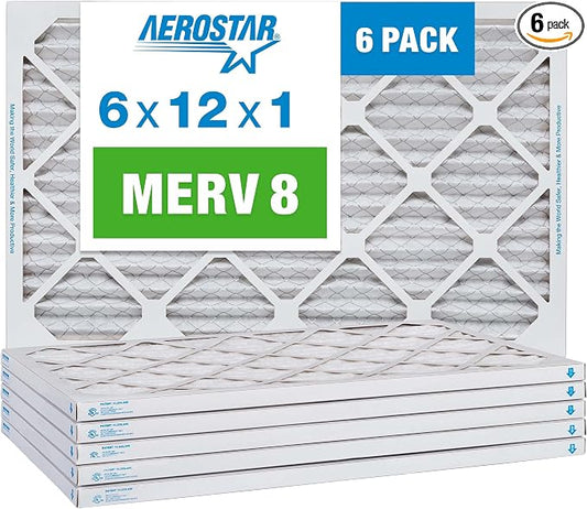 Aerostar 6x12x1 MERV 8 Pleated Air Filter, AC Furnace Air Filter, 6 Pack by AirFiltersDelivered