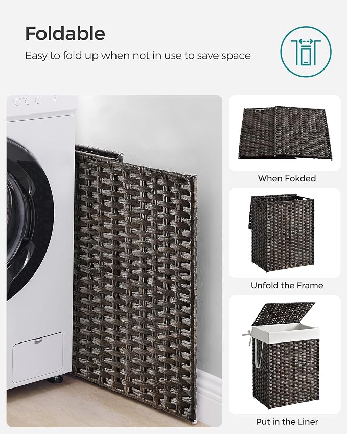 SONGMICS Laundry Hamper with Lid, 23.8 Gallon Synthetic Rattan Clothes Laundry