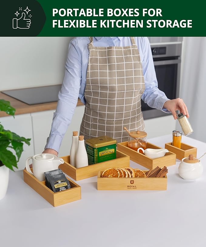 ROYAL CRAFT WOOD 5-Piece Bamboo Drawer Organizer Set – Multi-Use Storage Trays - Image 9