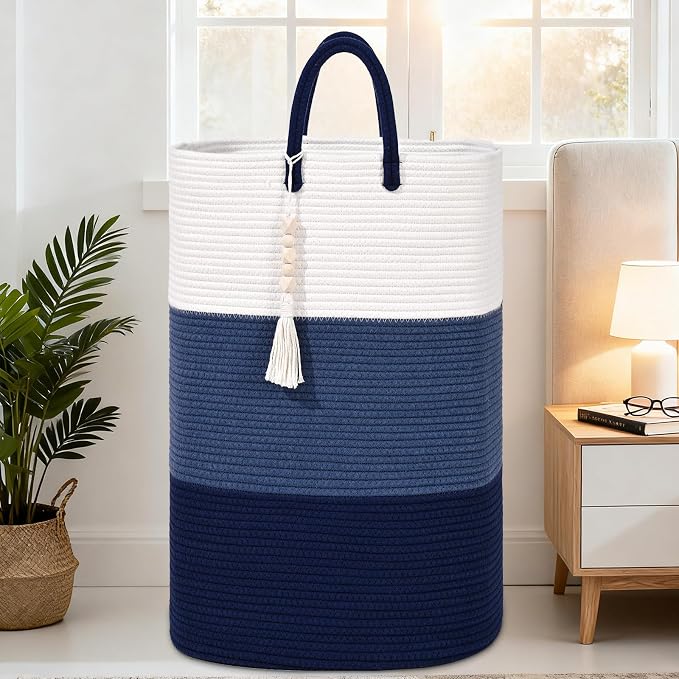 Woven Laundry Basket for Clothes, 65 L Large Rectangle Laundry Hampers - Image 7