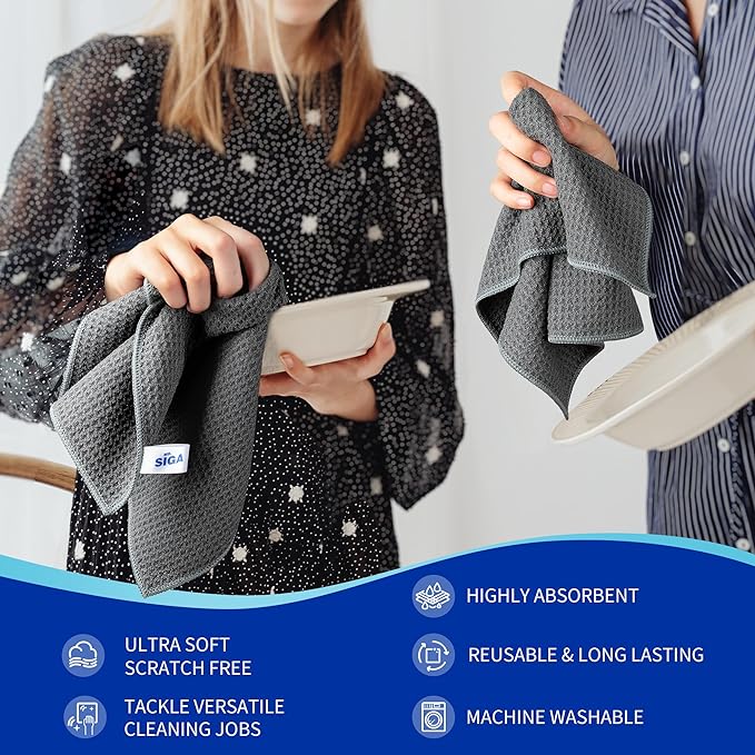 MR.SIGA Waffle Pattern Cleaning Cloths, Reusable Absorbent Microfiber Cleaning - Image 6
