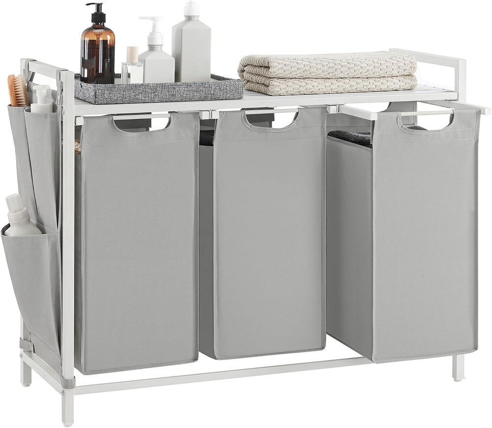 VASAGLE Laundry Hamper with Shelf, 3 Pull-Out Bags, 3 x 10.6 Gallons (40 L)