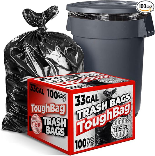 ToughBag 30-33 Gallon Heavy Duty Trash Bags – 33x39" Large Can Liners – Made in by ToughBag