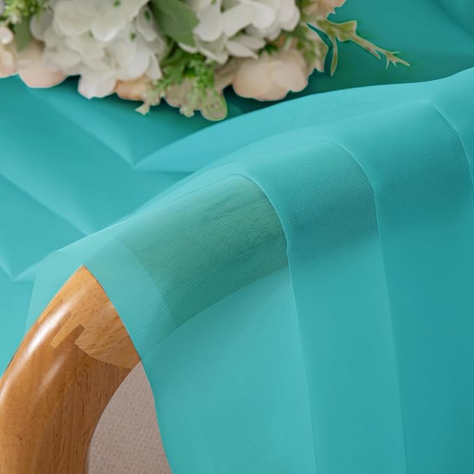 Chyhomenyc Turquoise Sheer Curtains 45 Inch Long 2 Panels, Light Filtering Rod by Chyhomenyc
