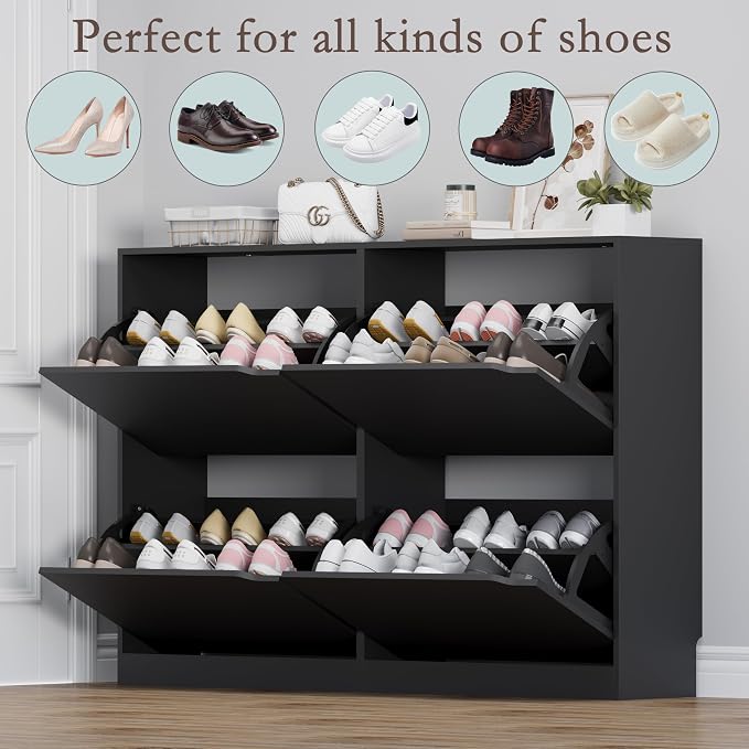 Shoe Cabinet with 4 Flip Drawers, Narrow Hidden Shoe Storage Cabinet, Slim - Image 4