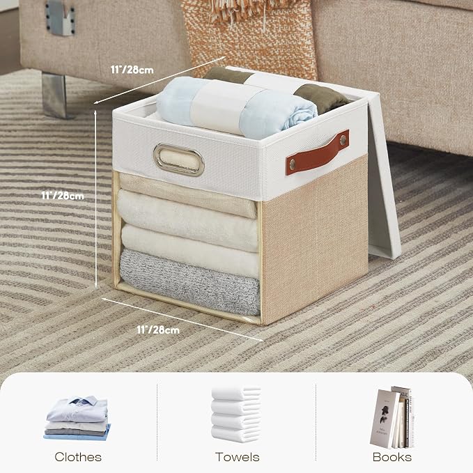 Fabric Storage Cubes with Clear Windows and Lids 11'' Foldable Storage Bins - Image 2