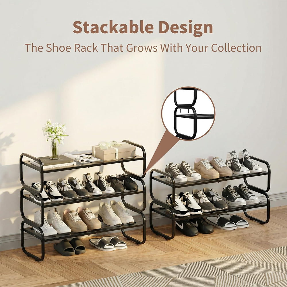 3 Tier Shoe Rack - Expandable Shoe Organizer for Closet