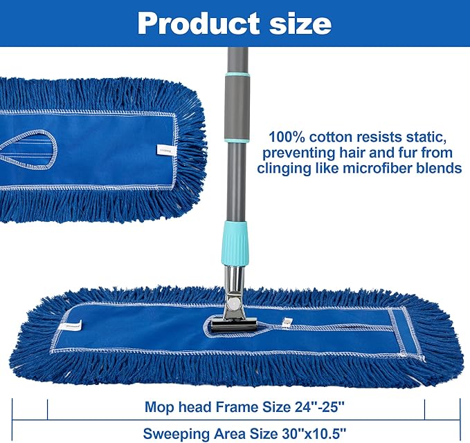 4 Pack - 24-Inch Washable Dust Mop Heads – Full Cloth, Extra Durable, Easy - Image 2