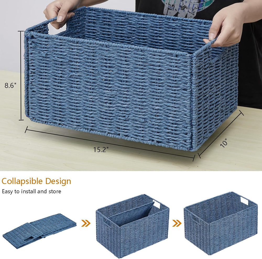 Vagusicc Wicker Storage Basket, Set of 2 Hand-Woven Paper Rope Wicker Basket,...