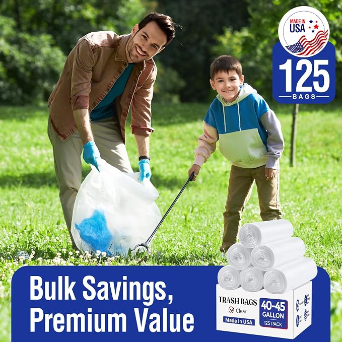 Delxo 40-45 Gallon Clear Trash Bags, Durable & Puncture-Resistant Plastic Can - Image 7