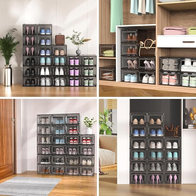 Mitees 10 Pack XX Large Thicken Sturdy Hard Plastic Clear Stackable Shoe - Image 7