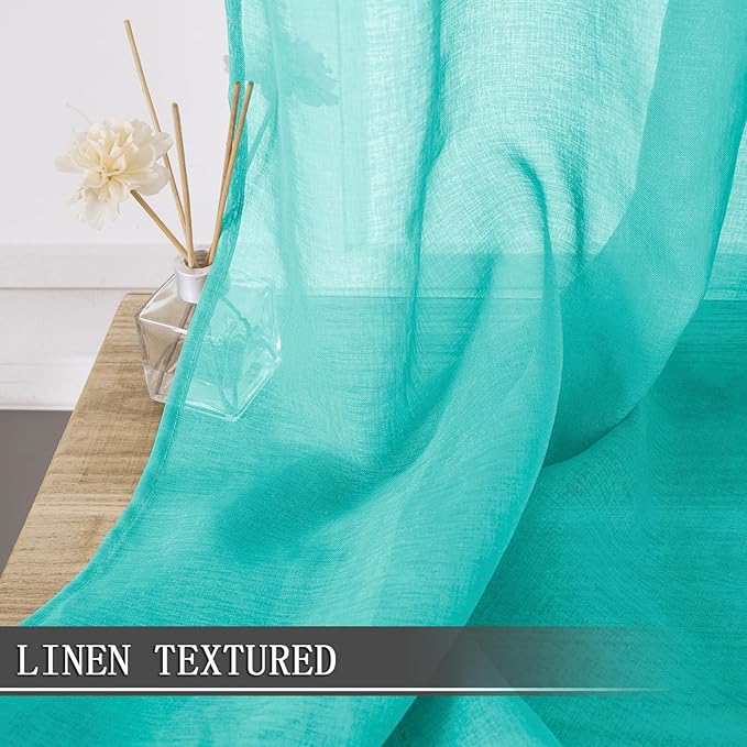 Tollpiz Sheer Tier Curtains Kitchen Linen Textured Half Curtain Sheers Light - Image 2