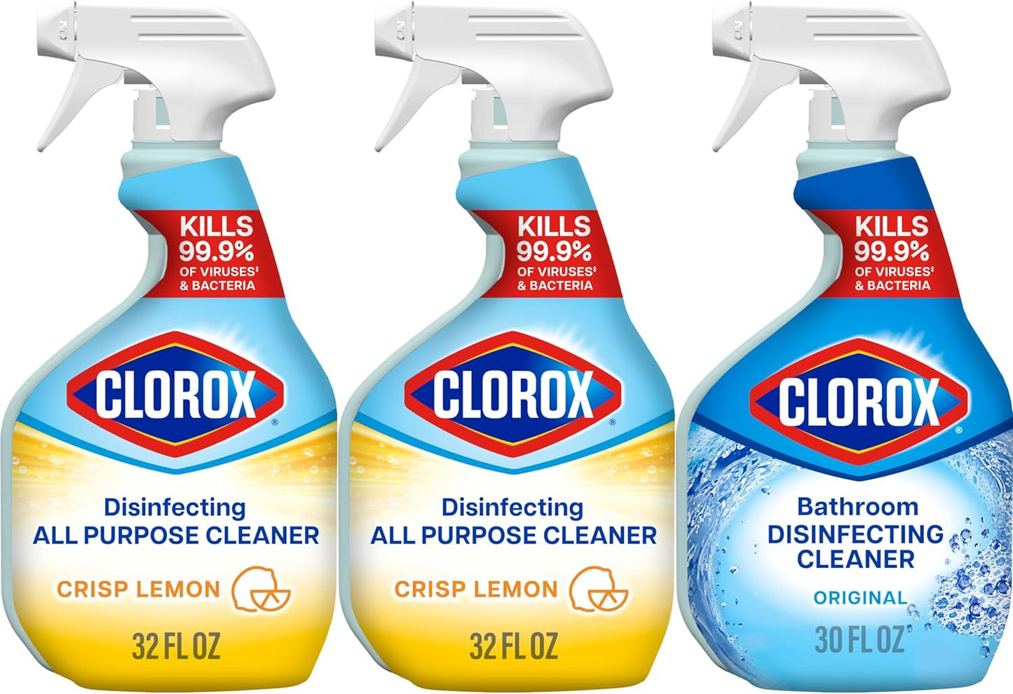 Clorox Disinfecting All-Purpose Cleaner, 32 fl. Oz., and Bathroom Cleaner, Bleach Free, Household Essentials, Cleans Dirt and Grime Off Most Surfaces and Countertops, 32 fl. oz.