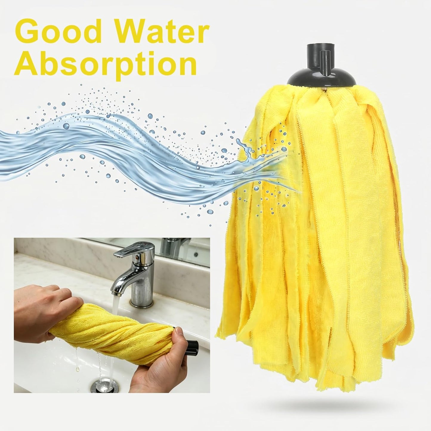 Microfiber Cloth Mop for Floor Cleaning with 2Pcs Replacement Head,Long Handle String Wet Floor Mop for Home,Hardwood,Laminate,Tile,Marble (Yellow)