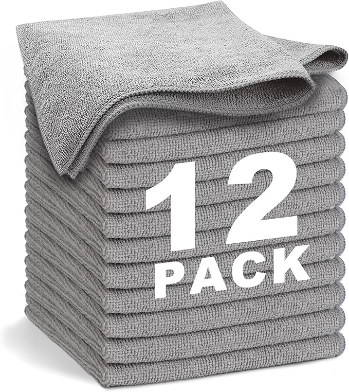 Gray Microfiber Cleaning Cloth 13"x13", Ultra Soft Absorbent Microfiber by WEAWE