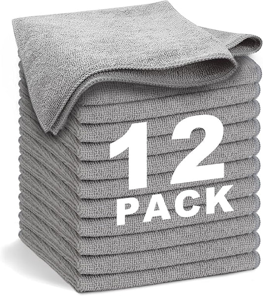 Gray Microfiber Cleaning Cloth 13"x13", Ultra Soft Absorbent Microfiber by WEAWE