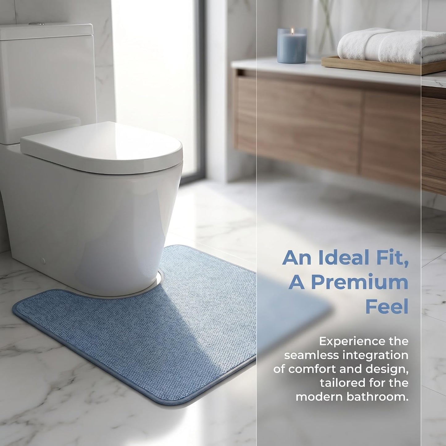 Absorbent Bath Rug Mat for Oval Toilet Base,Soft Microfiber Contour Mats for Toilets, Quick Dry, Bathroom Decor, Non-Slip, U-Shape Blue