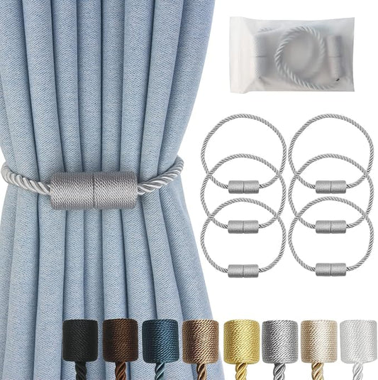 Magnetic Curtain Tiebacks 6 Pack Grey Curtain Rope Tieback Curtain Holders by CURTAINTIEBACKS