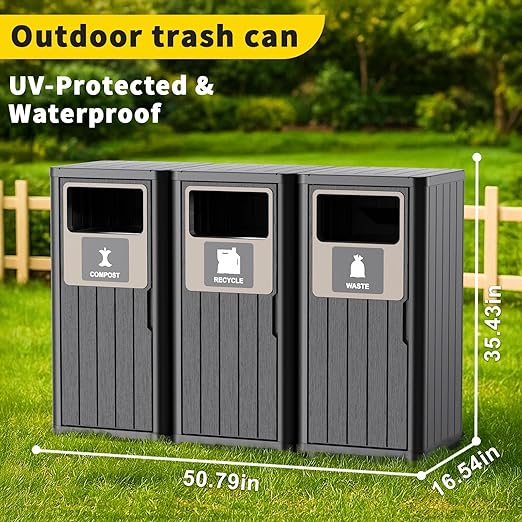 ROJIK 35" Tall Outdoor Trash Can, Weatherproof Resin Garbage Indoor Durable - Image 5