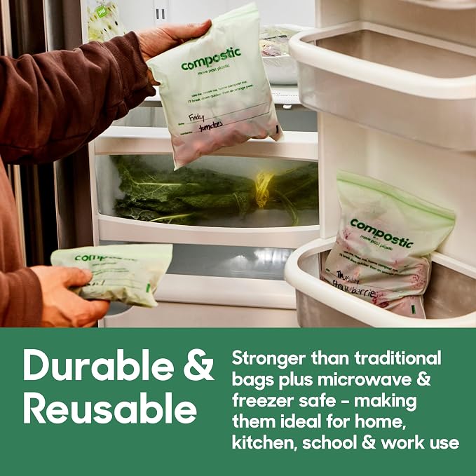 Compostic Home Compostable Resealable Sandwich Bags, Microwave & Freezer Safe - Image 3