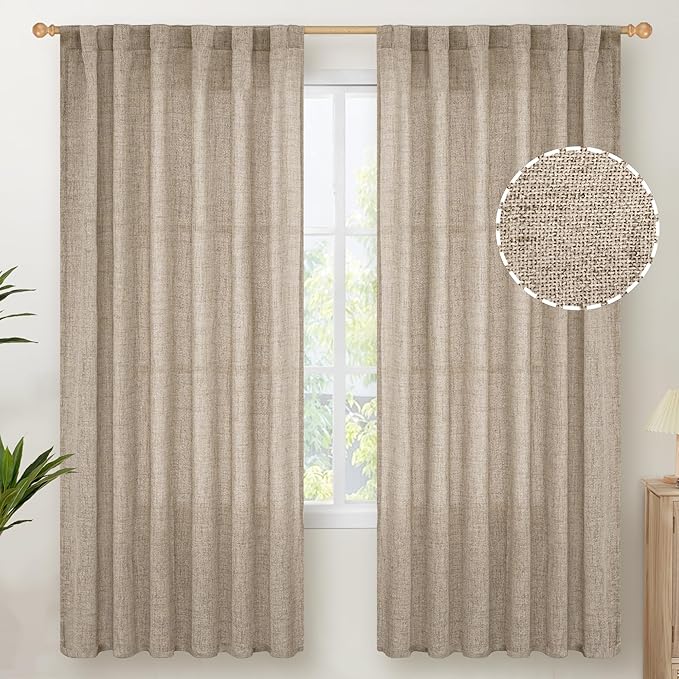 YoungsTex Dark Oatmeal Linen Semi Sheer Curtains 2 Panels by YoungsTex