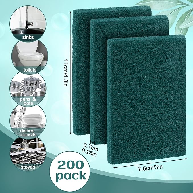 Hoolerry 200 Pcs Heavy Duty Scouring Pads Non Scratch Household Scrub Pads - Image 2