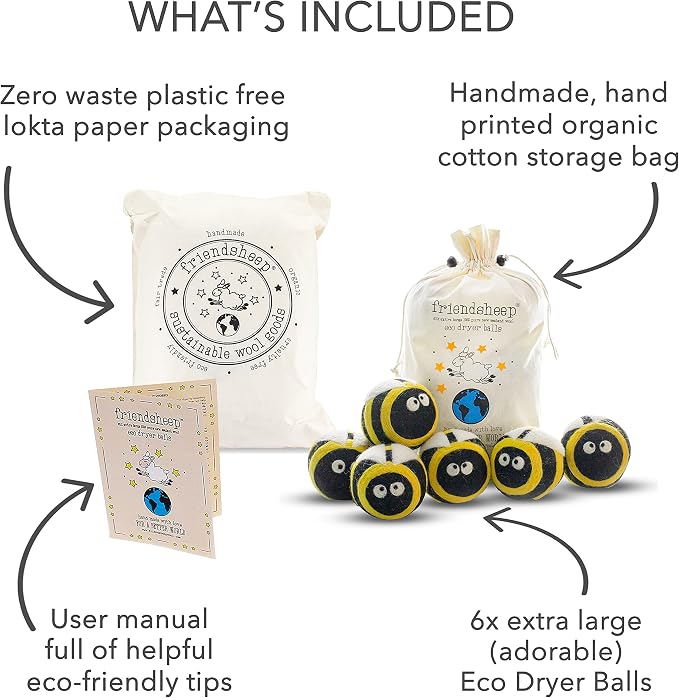 Friendsheep Wool Dryer Balls 6 Pack XL Organic Premium Reusable Cruelty Free - Image 4