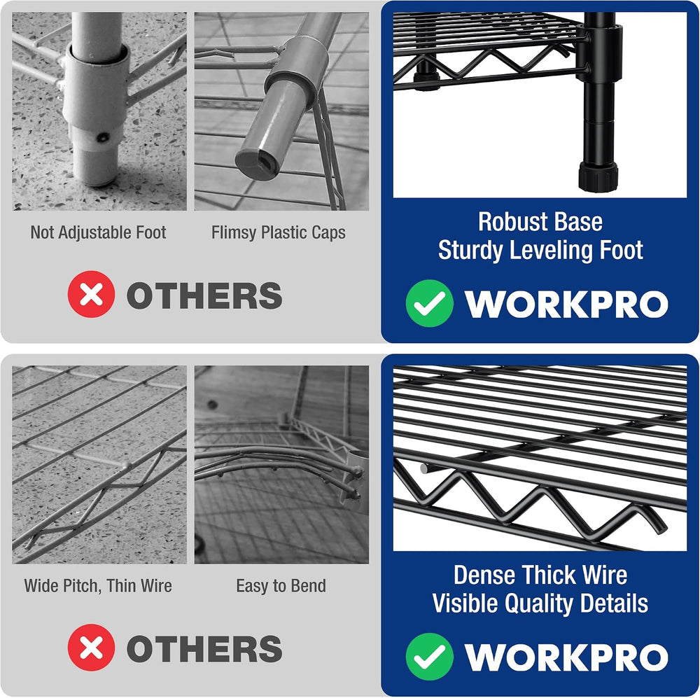 WORKPRO Storage Shelves, 4 Tier Metal Shelving Unit, Garage Wire Rack, Standi...
