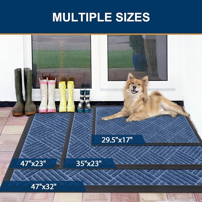 Smiry Front Door Mat Outside Entrance, Heavy Duty Outdoor Indoor Natural Rubber - Image 2