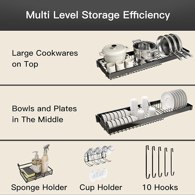 3 Tier Extra Large Stainless Steel Expandable Over The Sink Dish Drainer Drying - Image 4