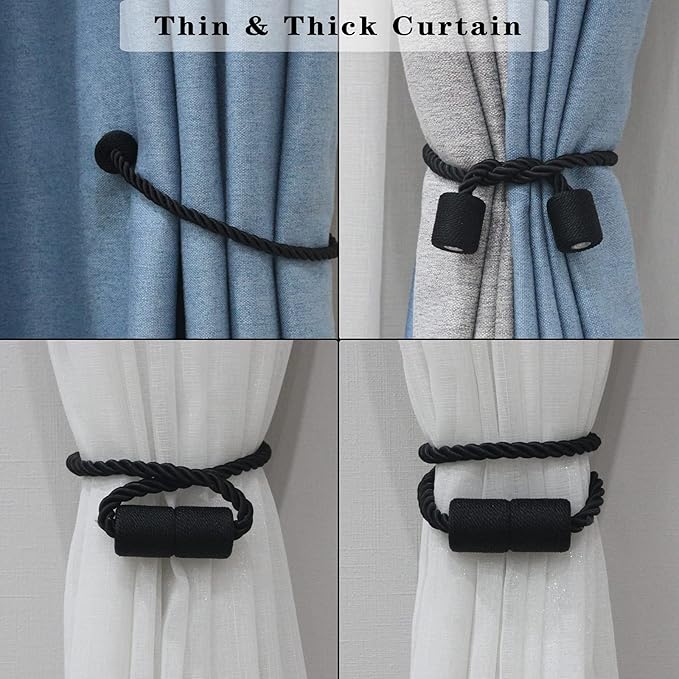 6 Pack Black Strong Magnetic Curtain Tiebacks Outdoor Elegant Decorative Tie - Image 5