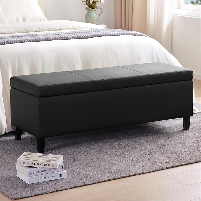 HUIMO Faux Leather Storage Ottoman Bench 50.3 Inch Extra Long PU Upholstered by HUIMO