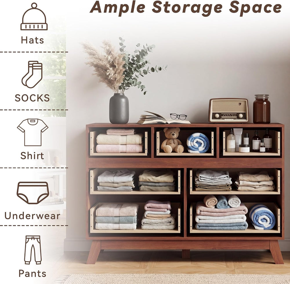 YANSNWO Walnut 7 Drawer Dresser for Bedroom, 47" Wide Chest of Drawers