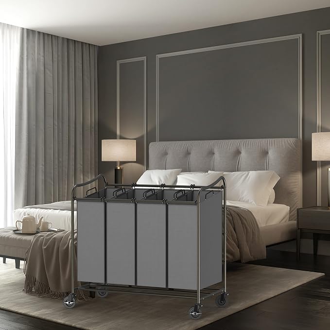 Simple Houseware 4-Bag Heavy Duty Laundry Sorter Rolling Cart, Dark Grey - Image 9