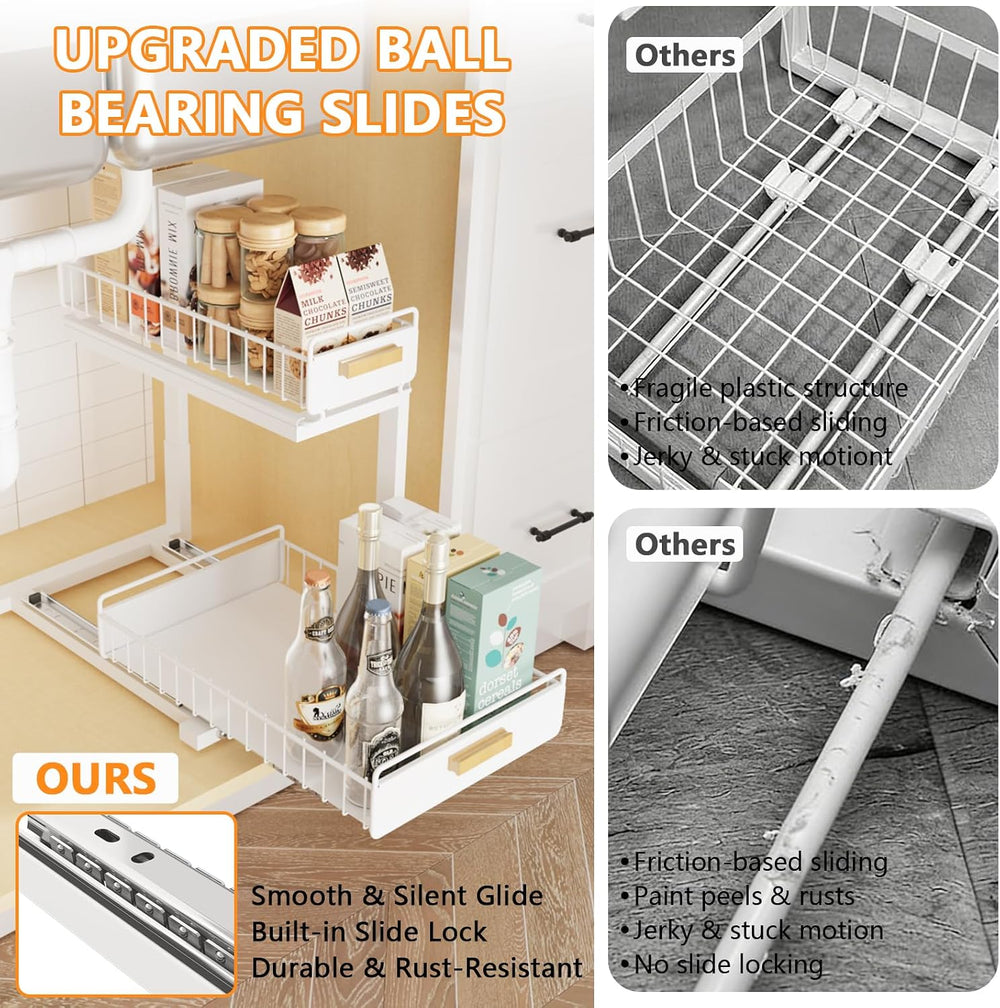 2 Pack Under Sink Organizer with Ball Bearing Sliding Drawer, Heavy Duty Pull...