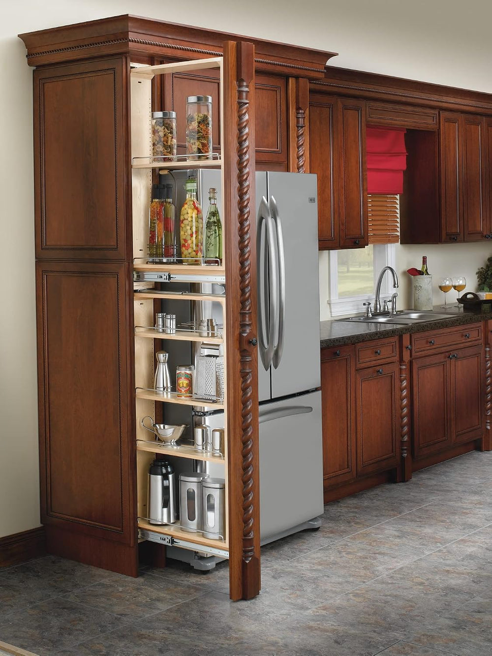 Rev-A-Shelf Wood Tall Filler Pull Out Organizer for New Kitchen Applications