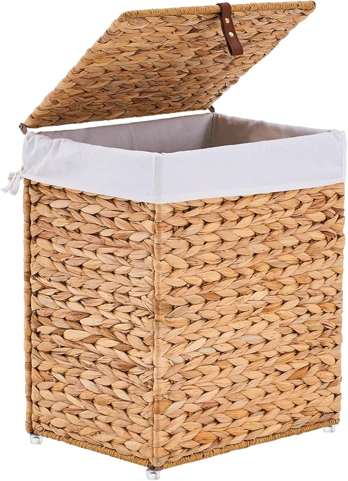 Handwoven Laundry Basket with Lid, Natural Water Hyacinth Storage Basket with by LGENHOOMHandwovenNaturalWaterHyacinthBasket