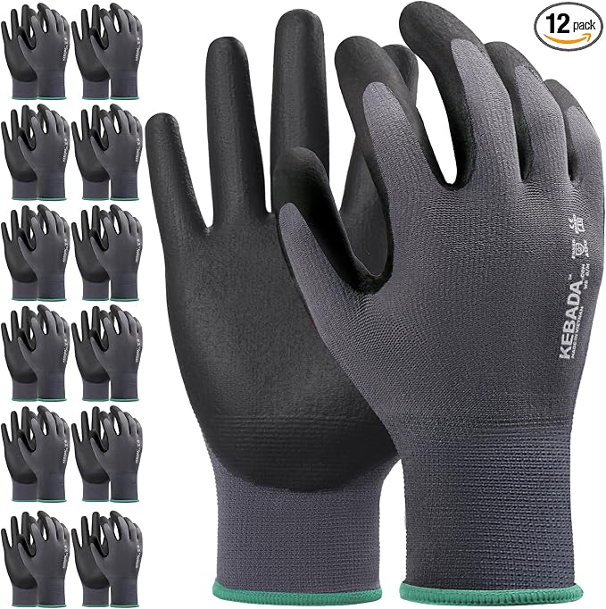 Kebada Work Gloves for Men and Women, Foam Nitrile Coated Safety Gloves by KEBADA