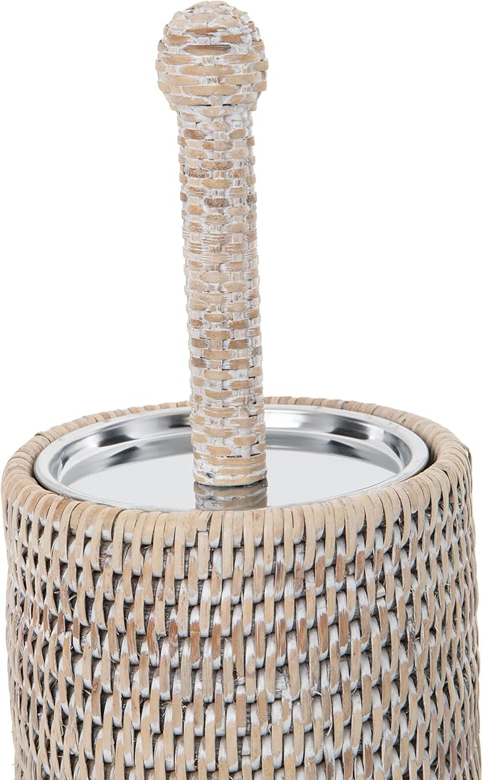 La Jolla Decorative Rattan Toilet Brush Set White Wash Handwoven Toilet Brush - Image 3