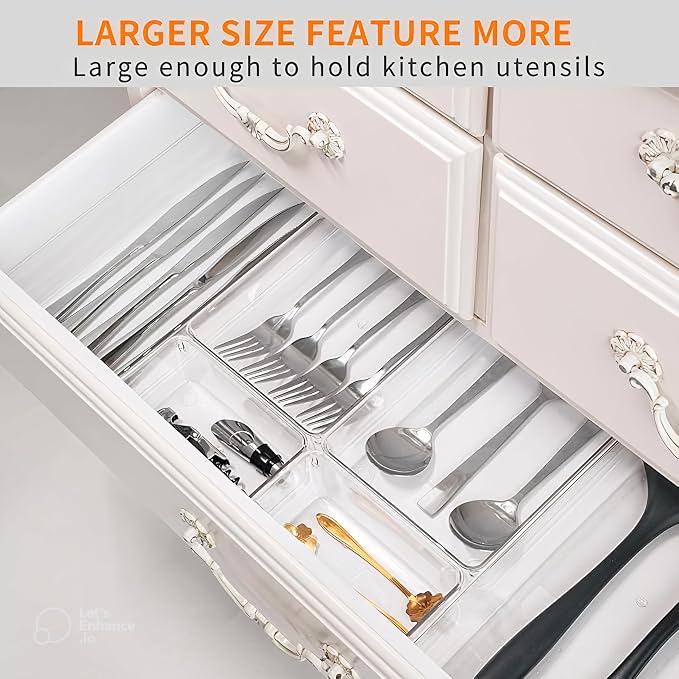 8-Pack Clear Plastic Drawer Organizer Trays – Large Dividers - Image 5