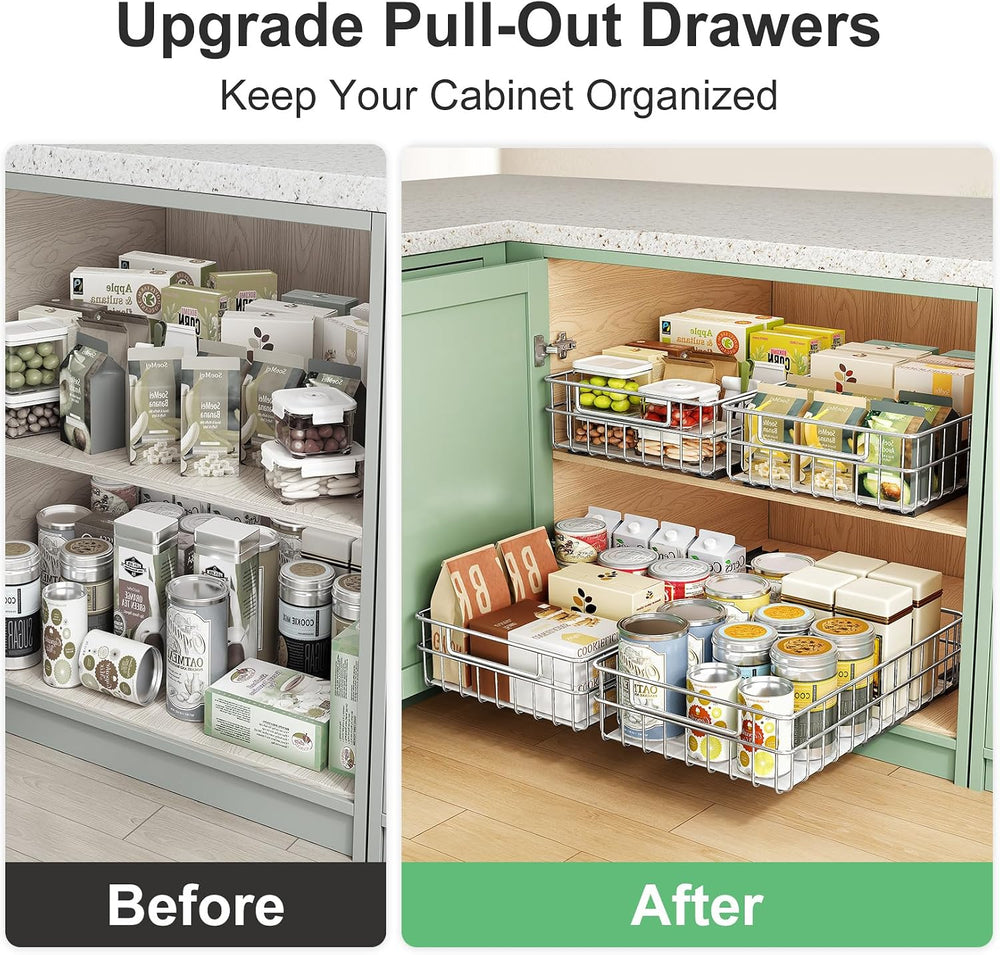 Pull out Cabinet Organizer, Stainless Steel 2-Pack Slide out Drawer with Sile...